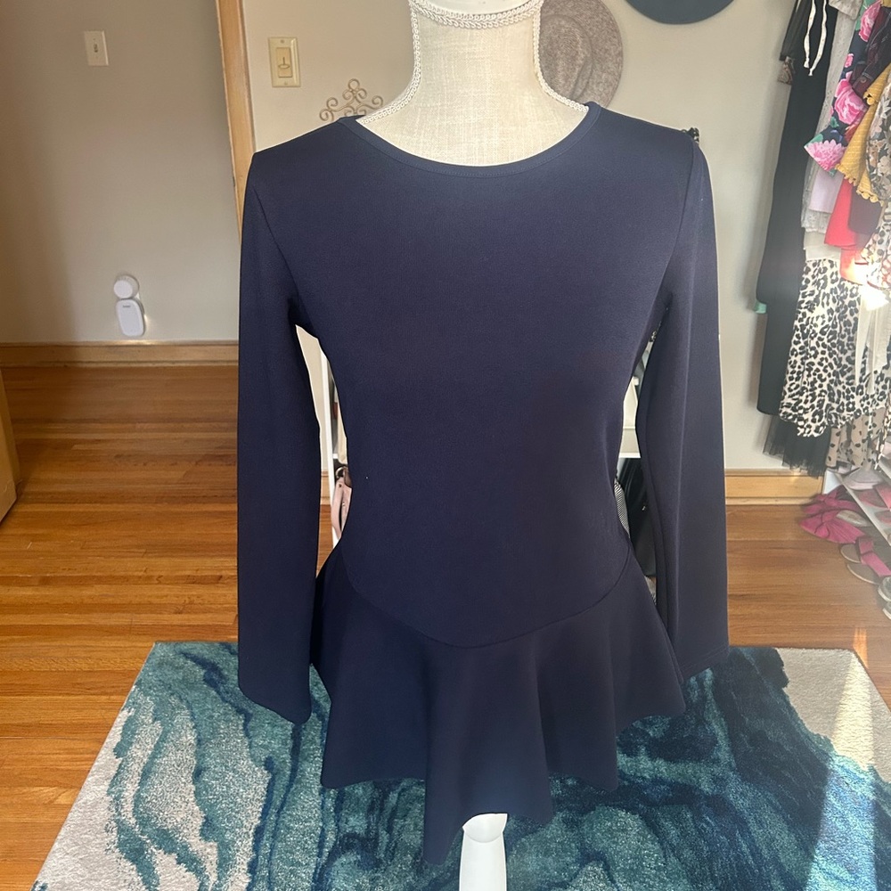 Navy Long Sleeve Peplum Top